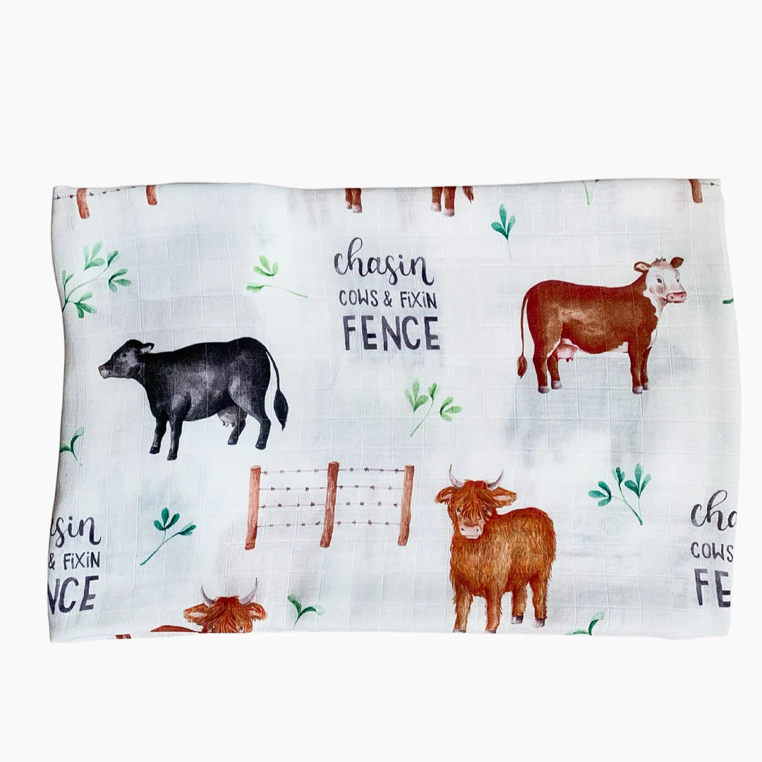 LFH Chasin' Cows Muslin Swaddle