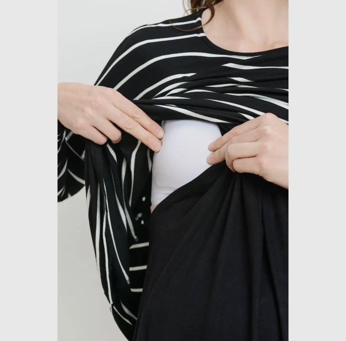 Black Stripe Long Sleeve Double Layer Nursing Top