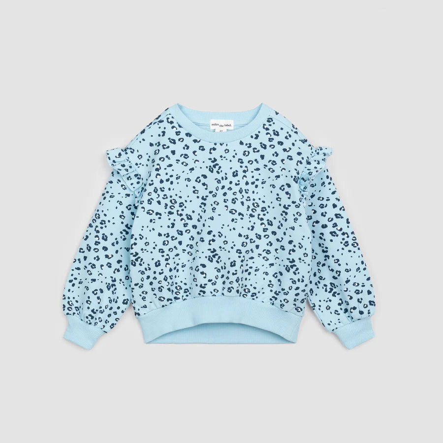 Miles Ruffled Blue Leopard Pullover
