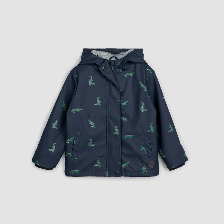 Croc Print & Navy Hooded Raincoat
