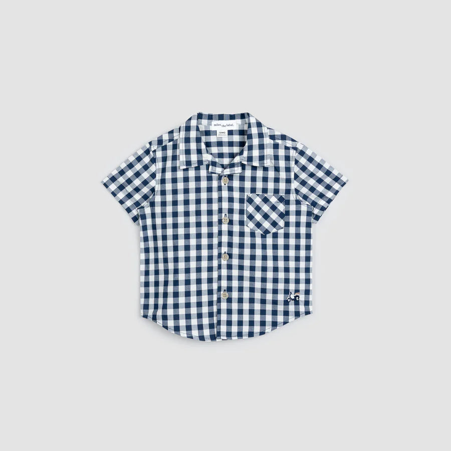 Navy Gingham Poplin Short-Sleeve Shirt